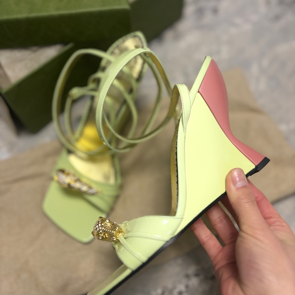 New GUCCI FELINE HEAD HIGH HEEL ANKLE STRAP SANDAL WOMEN - Picture 5 of 15